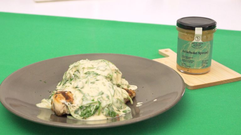 Private: Creamy artichoke & spinach sauce for plant-based chicken — Delicious & Sons