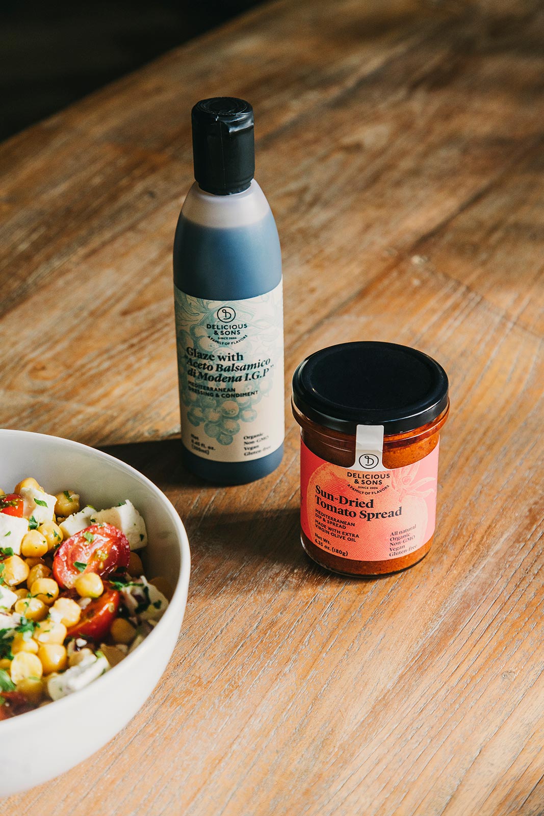 Greek style chickpea salad with sun-dried tomato