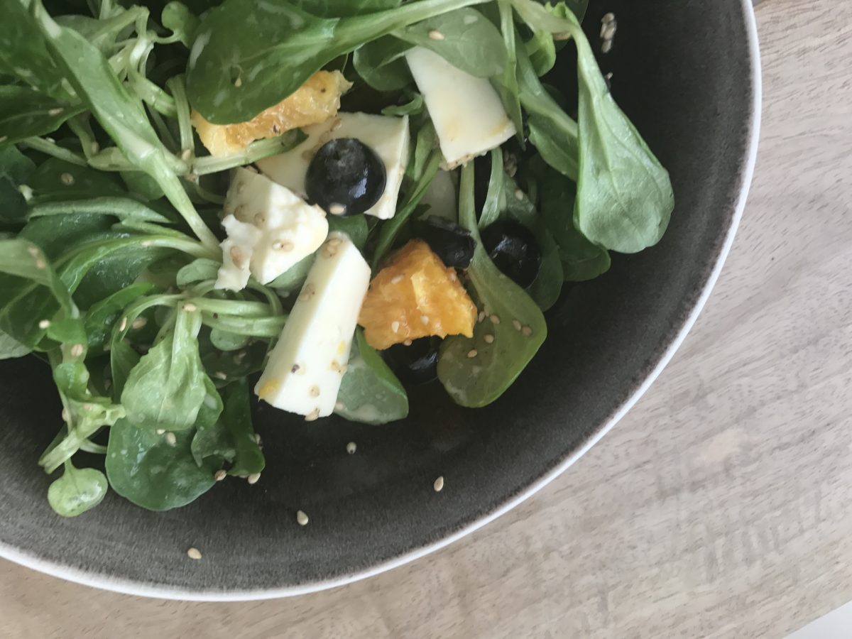Field Greens with Mozzarella and Saffron and Orange Aioli by Andrea Cañas Nutrition Coach