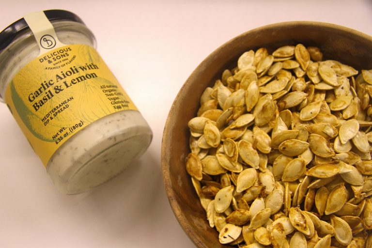 Roasted Pumpkin Seeds for Halloween with Organic Aioli with Basil and Lemon — Delicious & Sons