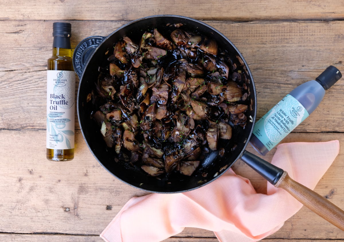 Balsamic Truffle Artichoke Hearts with Shaved Almonds