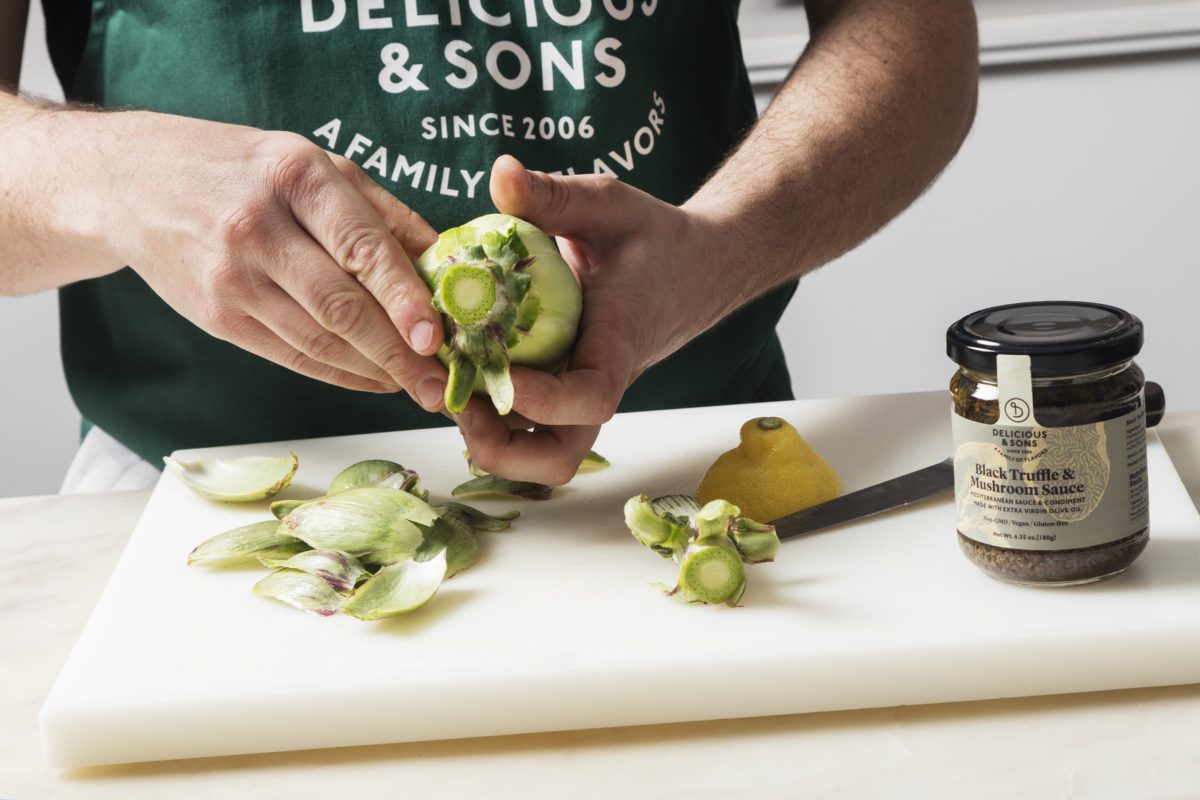 Poached Artichoke Hearts Stuffed with Black Truffle & Mushroom Sauce — Delicious & Sons