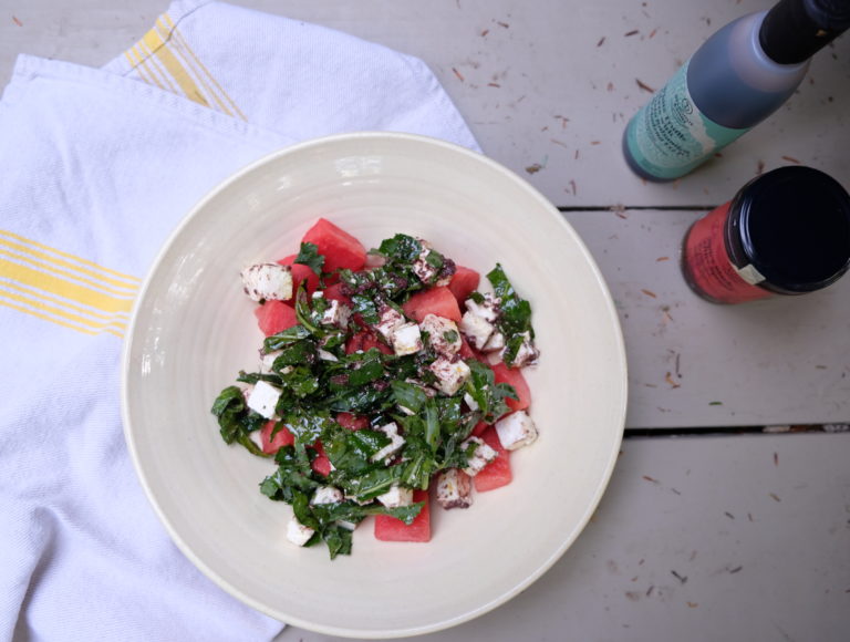 Watermelon and Feta Salad with Spicy Black Olive Dressing — Delicious & Sons