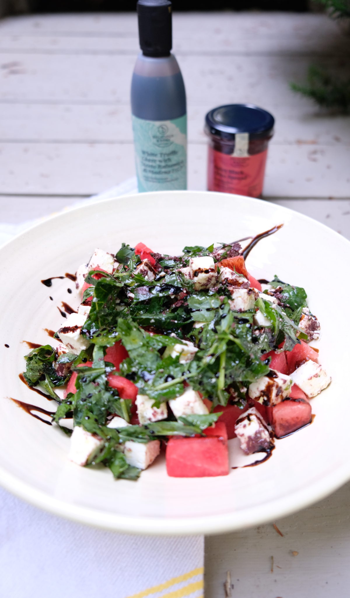 Watermelon and Feta Salad with Spicy Black Olive Dressing
