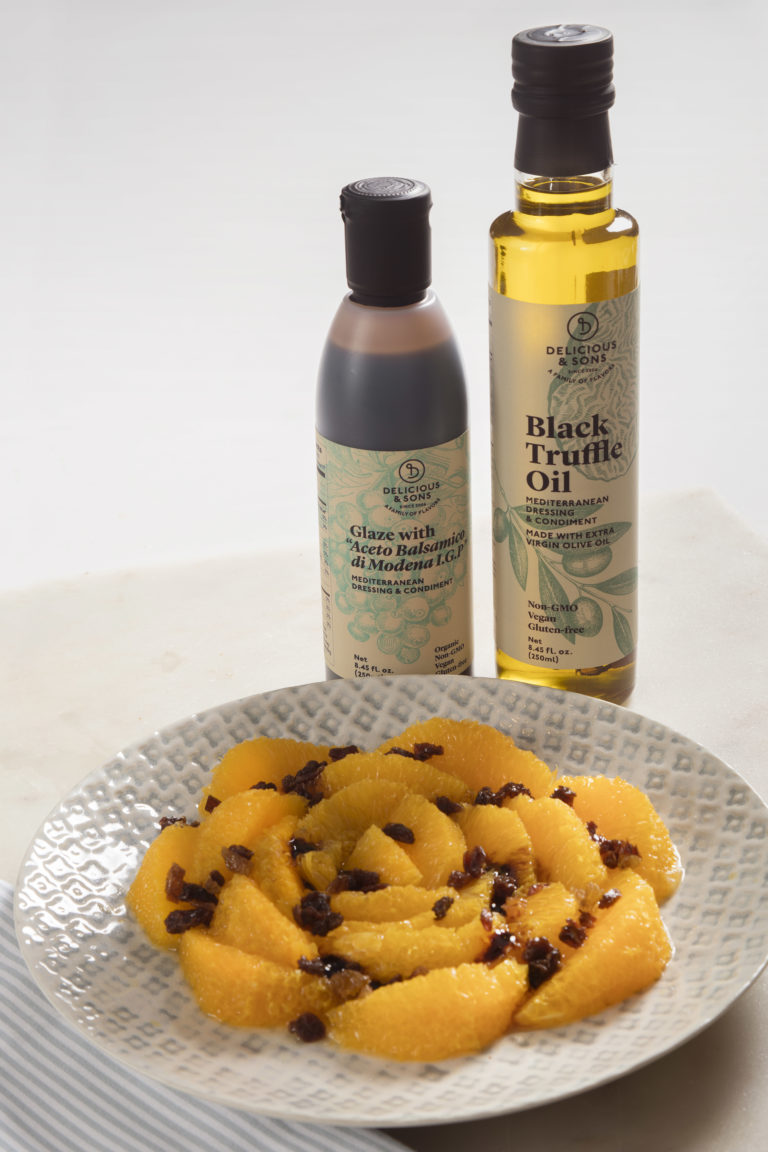 Sliced Orange with Black Truffle Oil and Balsamic Glaze by Míriam Fabà — Delicious & Sons