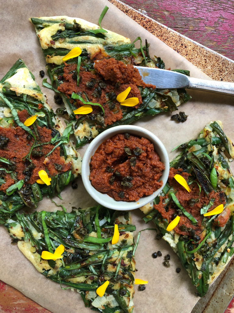 Green Bean and Basil Pancake with Sun-Dried Tomato Spread by Marisa Ford — Delicious & Sons