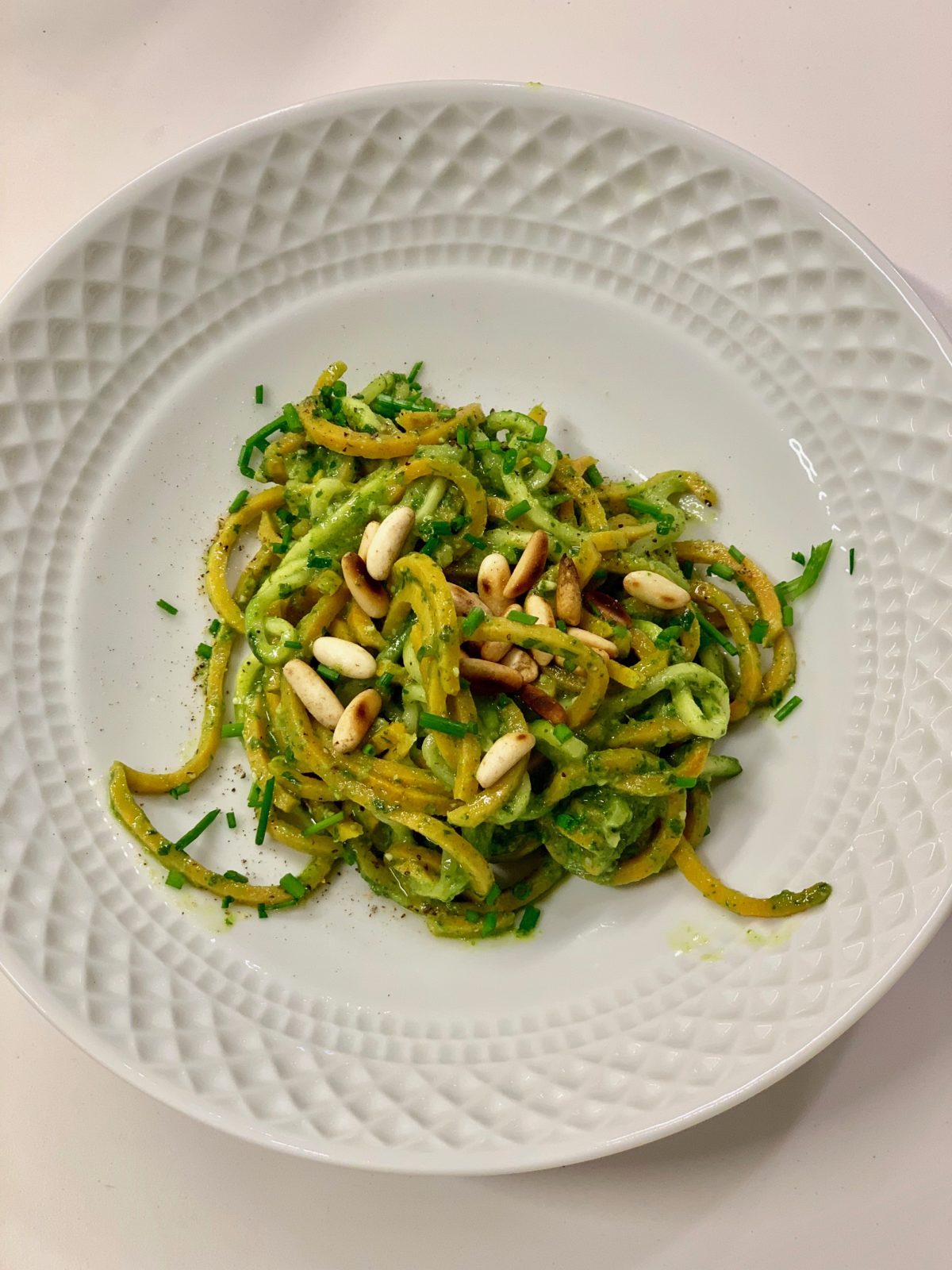 Sweet Potato & Zucchini Zoodles with Basil Pesto by Ricky Mandle