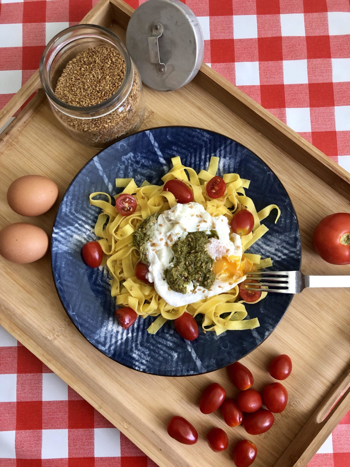 Pasta with Poached Egg & Pesto